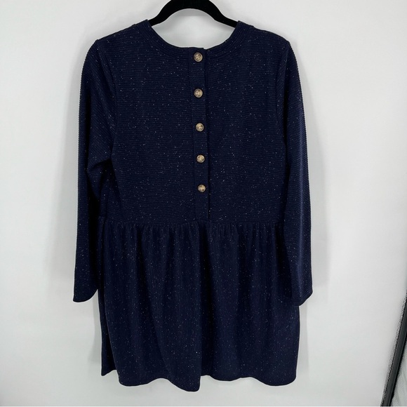 LOFT PETITES Flecked Button Back Swing Dress Dark Navy Blue Sz Lg Casual Comfy - Picture 6 of 11